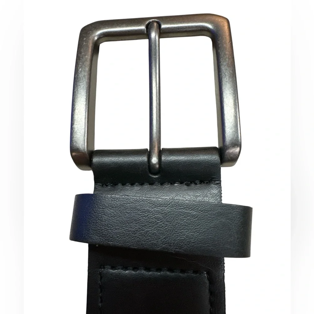 Casual Stretch Braided Black Belt Leather Tab Ends Square Nickel Buckle Mens XL